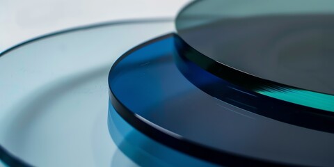 extreme macro photo of clean polished glass, edges with light from four different colors, depth of field, blurred, dark blue and blue, blur background, natural colors, aspect ratio 2:1, banner,