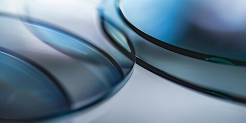 extreme macro photo of clean polished glass, edges with light from four different colors, depth of field, blurred, dark blue and blue, blur background, natural colors, aspect ratio 2:1, banner,