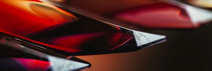 extreme macro photo of clean polished glass, edges with light from four different colors, depth of field, blurred, dark pink and dark red, blur background, natural colors, aspect ratio 3:1, banner,
