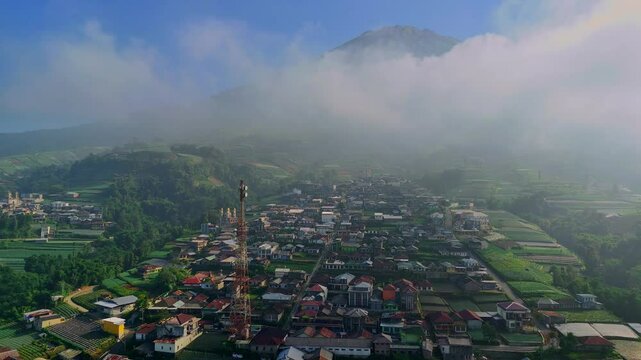 Aerial view of a village on the flanks of mount sumbing.