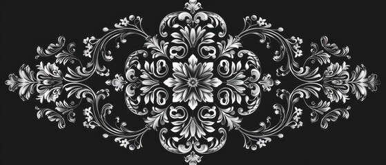 victorian ornament grayscale on black background