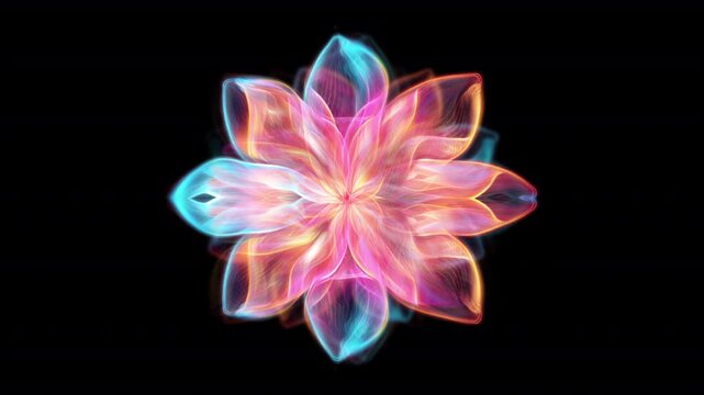 Looped background of  colorful beautiful flower of light with alpha channel 4K resolution
