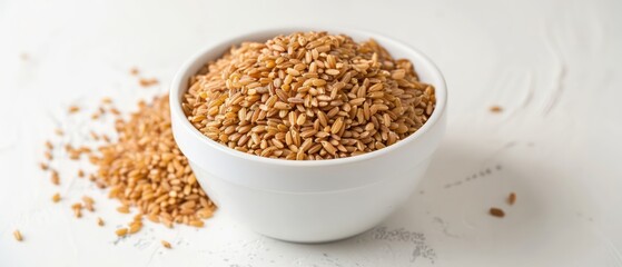 grain rice in a bowl, white background