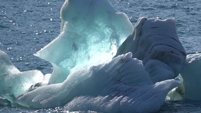 Ice Formation in Arctic Sea on Sunny Day, Close Up
