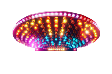 Colorful LED lights in circular pattern create a vibrant, futuristic ambiance, ideal for party or entertainment design themes.
