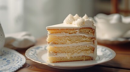 A slice of cake on a plate in the style of multilayered dimensions