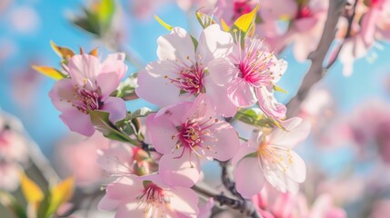 Obraz premium Pink Flowers Blossoming on Almond Tree Branches