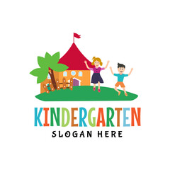 kindergarten, Preschool playgroup logo icon design template. Children school vector illustration