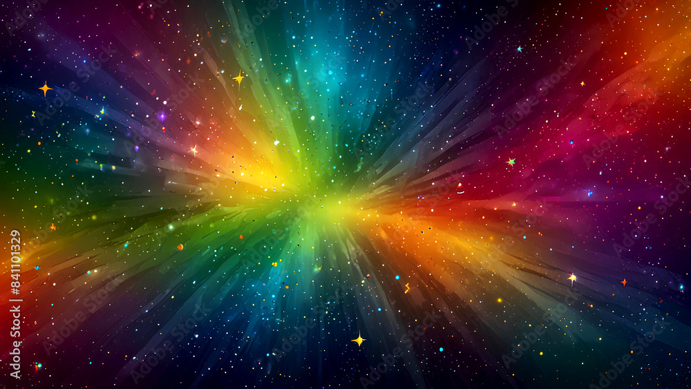 Fototapete Abstract colorful background with stars and rays. Vector illustration. Generative AI
