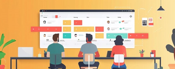 Obraz premium Clean flat design project management interface with userfriendly task tracking, project timelines, and team collaboration