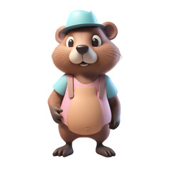 Obraz premium Beaver cartoon character wearing a hat and apron transparent background generative ai