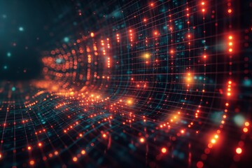 Obraz premium Abstract 3D red and blue digital grid lines
