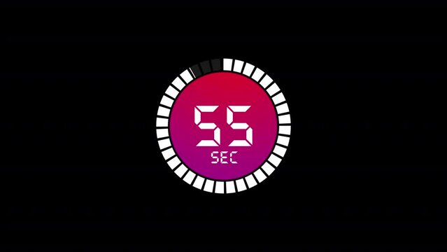 60 seconds countdown, Circle countdown timer one minute animation from 60 to 0 seconds, sixty second countdown timer.