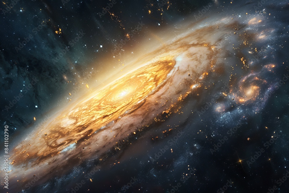 Wall mural cosmic scene of distant galaxy, showcasing dense star field with clusters of stars and nebulae in de