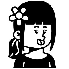 Girl with Ponytail Black Fill Icon