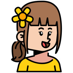 Girl with Ponytail Filled line Icon