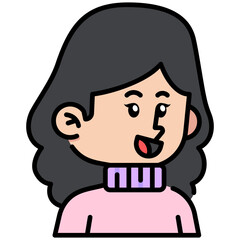 Long hair woman wearing sweater Filled line Icon