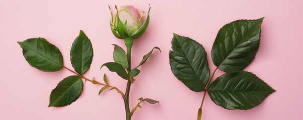 Obraz premium Pink rose blooming on pink background