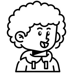 Curly Hair Man Line Icon