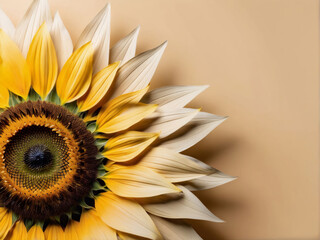 Obraz premium A vibrant sunflower stands tall against a soft beige paper backdrop.