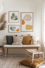 Fototapeta premium Cozy Scandinavian Bohemian Interior with Earthy Tones Poster Print Inspiration Design