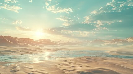 Fototapeta premium Surreal Fantasy: Light-Colored Skies and Desert Waters Create 3D Dreamscapes