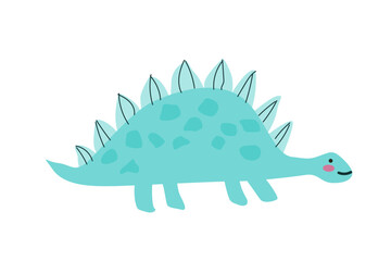 Stegosaurus dinosaur isolated vector illustration on white background. Cute childrens animal for poster, print for clothes, textile, nursery design, stickers.