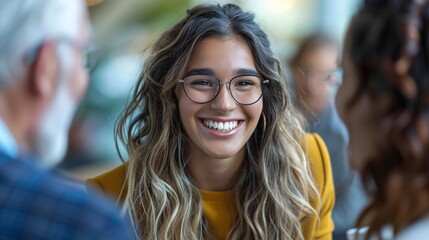 Young adult with parents meeting a financial advisor in a stylish office, discussing education and investment plans, advisor explaining options with a smile, collaborative effort