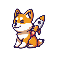 dog shiba with rocket