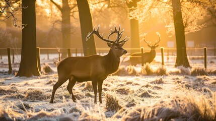 Moose in the forest at sunset