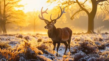 Moose in the forest at sunset