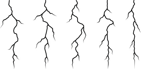 Vector lightning silhouettes set. Thunderstorm design. Vector illustration	