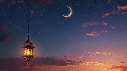 Fototapeta premium latern cresect moon blur background eid adha mubarak islamic festival muslim
