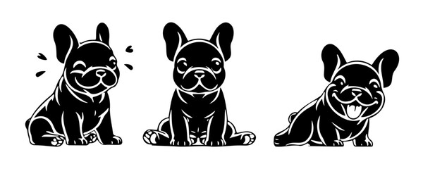 Vector set of cartoon French bulldogs in cute poses.