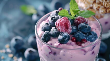 Minty blueberry yogurt parfait full of juicy blueberries