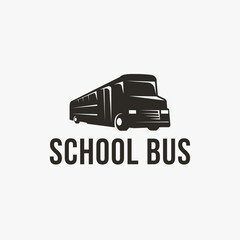 Simple silhouette school bus logo vector on white background