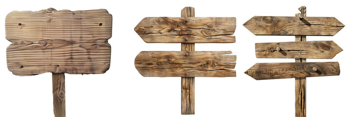 Isolated image of wooden sign, milestone on transparent background. Symbol of guidance, helper, decision, choice.