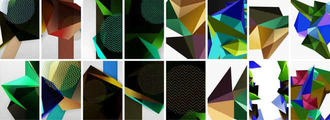 Set of low poly triangles poster geometric backgrounds. Vector Illustration For Wallpaper, Banner, Background, Card, Book Illustration, landing page