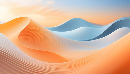 Abstract orange, blanc, and blue background with waves - Generative Ai