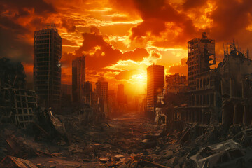 Apocalyptic view of destroyed world, post apocalypse after world war or natural disaster