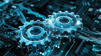 Futuristic Gears on a Circuit Board - Generative AI
