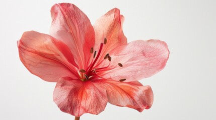 A flower isolated against a white background, captured in a close-up macro photograph with soft studio lighting