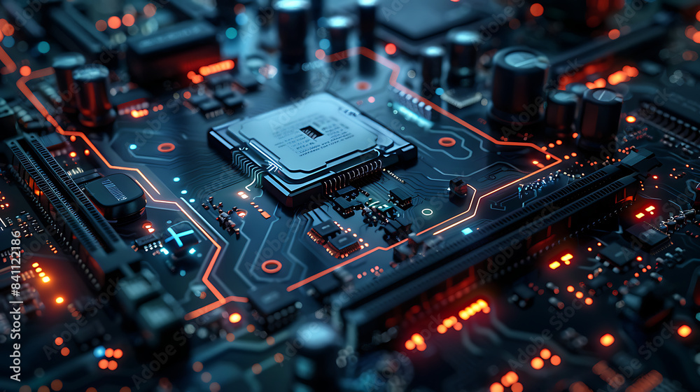 Wall mural future computer mainboard digital system net