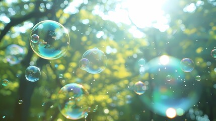 Forest tree sunshine soap bubbles poster background