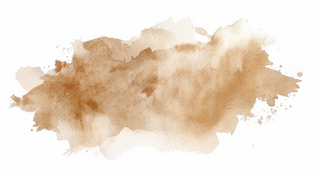 A soft, abstract watercolor stain in beige and brown hues on a white background, copy space