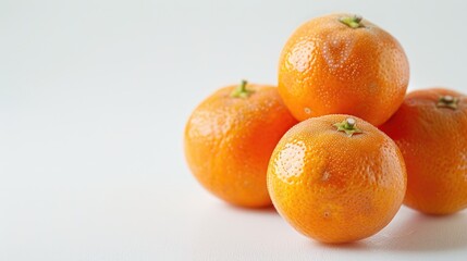 Tangerines against white background Close up shot with limited depth of field