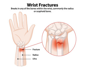 Illustration of wrist fractures and affected bones