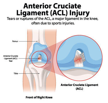 Illustration of ACL tear in the knee