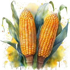 Obraz premium Watercolor Corn isolated on white background. Corn vector, drawing clipart, Illustration Vector, Graphic Painting, design art, t-shirt, wallpaper, warmate