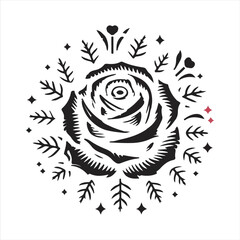 A collection of black silhouette vector pictures containing elegant roses and others with foliage clipart.